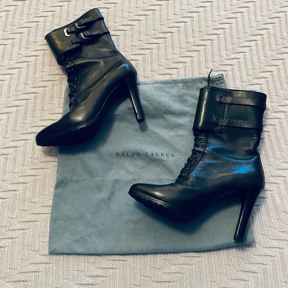 Ralph Lauren black leather heeled boots